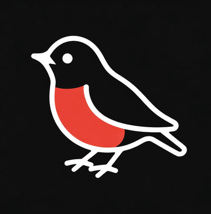 Bird illustration with black, red, and white colors on a black background