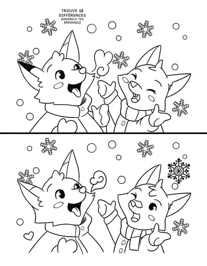Jeu des différences de Noël avec deux renards joyeux sous la neige