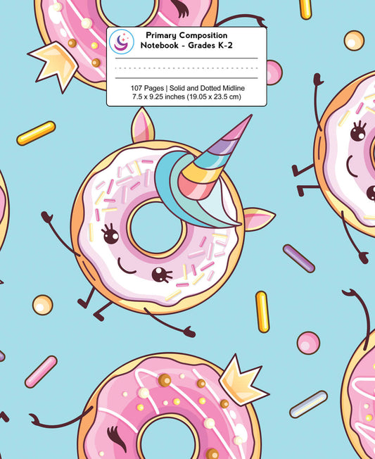 Primary Composition Notebook: Kawaii Unicorn Donut