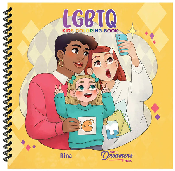 LGBTQ Kids Coloring Book Spiral Edition cover with diverse family