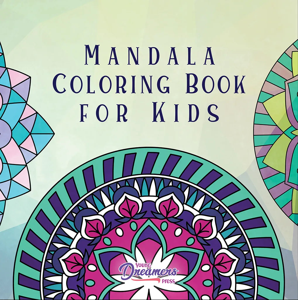 Mandala Coloring Book for Kids cover with a colorful teal and pink mandala