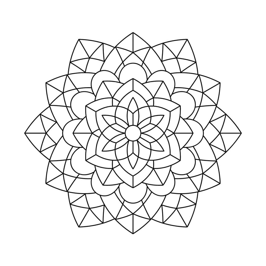 Geometric mandala coloring page for kids and adults