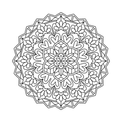 Mandala détaillé à colorier avec cœurs, petites fleurs et bord dentelé pour enfants