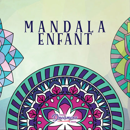 Couverture de Mandala Enfant, livre de coloriage avec un mandala coloré turquoise et rose