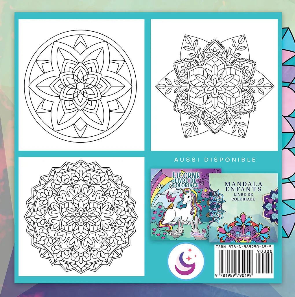 Quatrième de couverture de Mandala Enfant avec trois aperçus de pages et code ISBN
