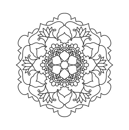 Mandala floral para colorear con pétalos de línea fina y borde ondulado