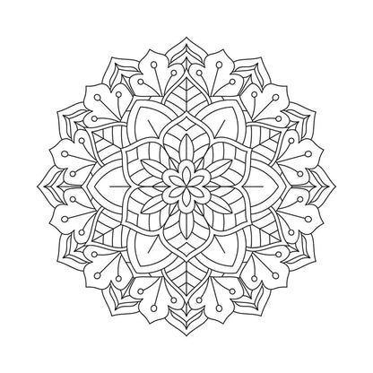 Mandala a linee sottili da colorare fatto di foglie appuntite e fiori a raggiera