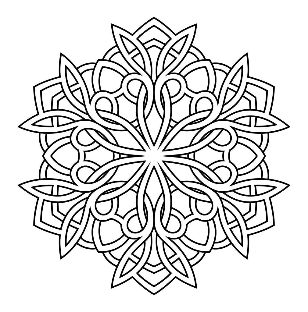 Mandala intrecciato da colorare per bambini – disegno celtico con nodi e petali geometrici