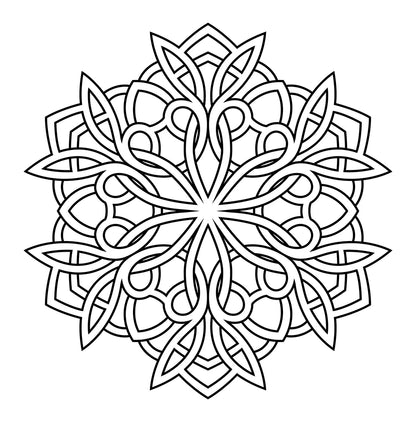 Mandala intrecciato da colorare per bambini – disegno celtico con nodi e petali geometrici