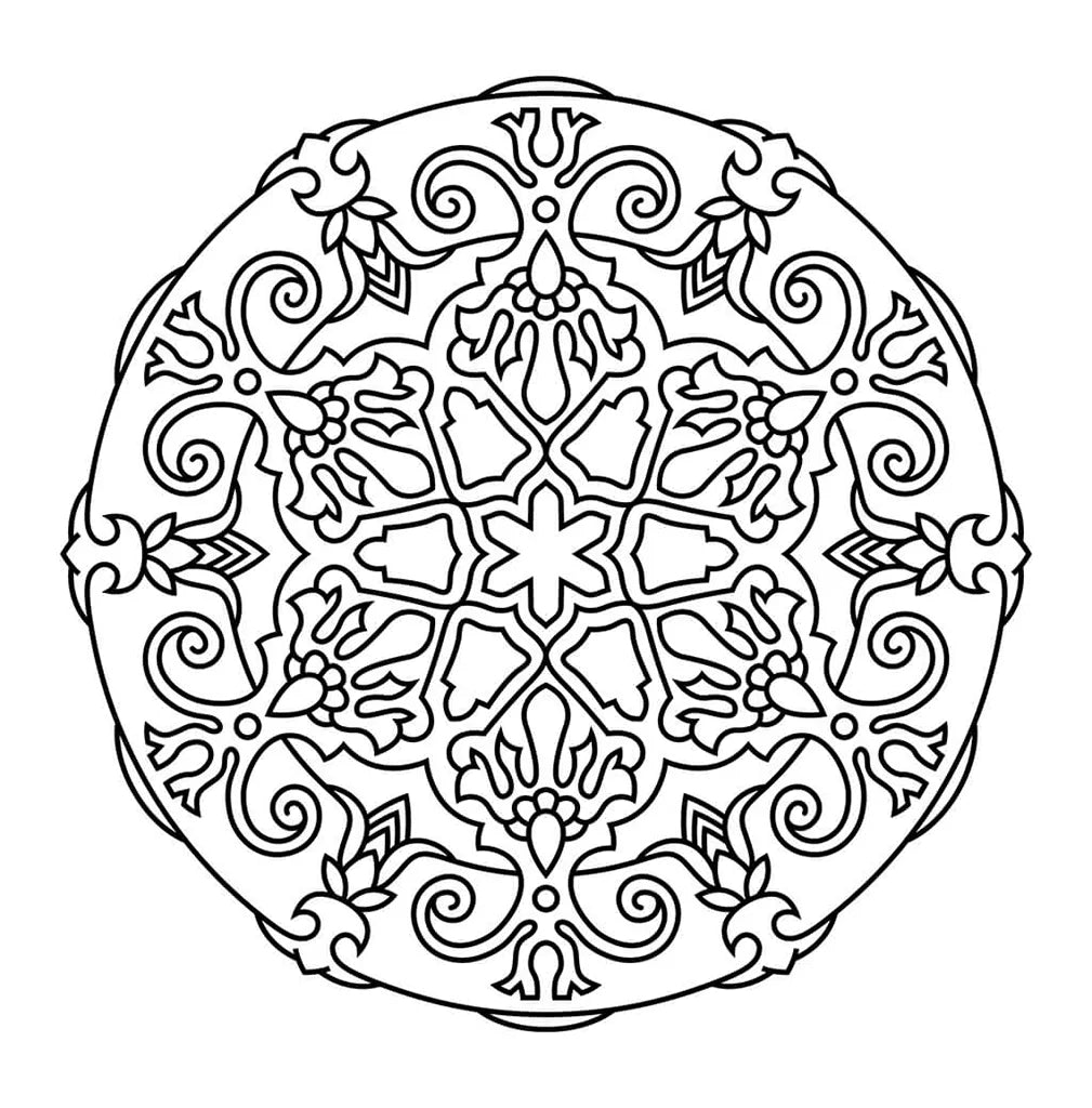 Mandala ornamental para colorear con espirales y detalles finos para niños mayores