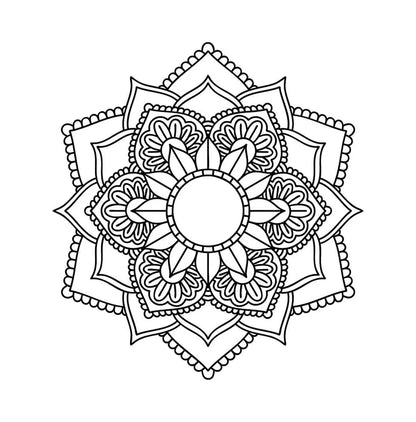 Mandala de flor de loto para colorear con pétalos en capas y borde punteado