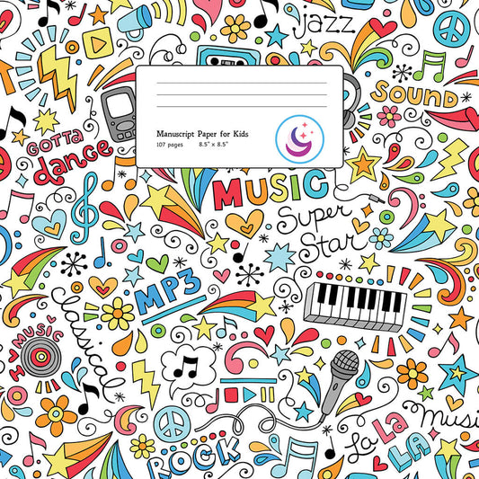 Manuscript Paper for Kids: Cartoon Doodle Drawing, Blank Sheet Music