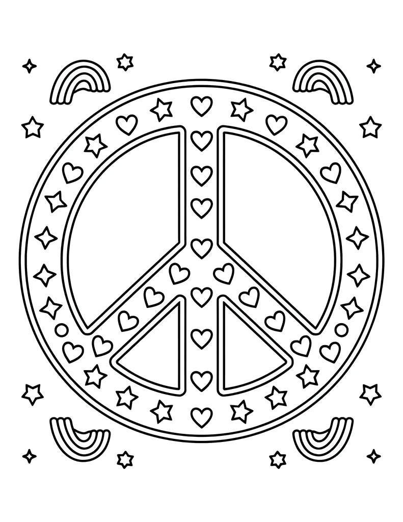 Free Rainbow Peace Sign Coloring Page for Kids