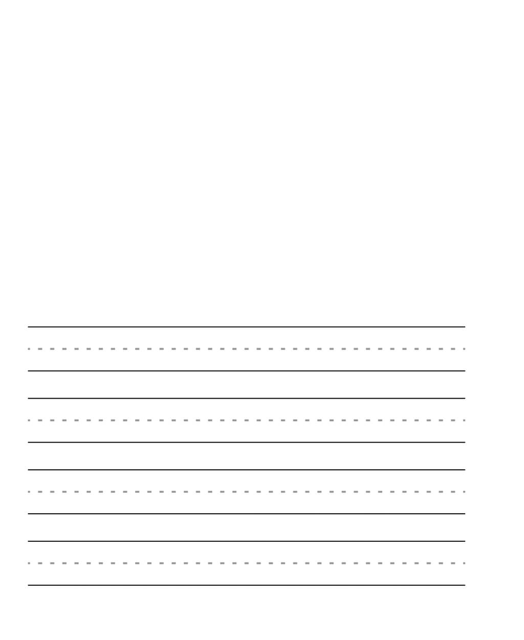Another view of the primary journal's lined paper showing the consistent pattern of solid lines with dotted midlines for proper letter formation and handwriting practice.