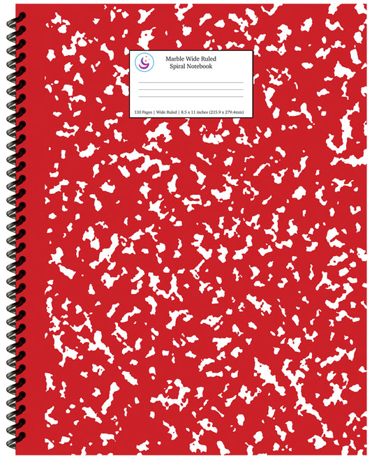 Red Marble Wide Ruled Spiral Notebook