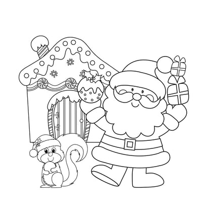 Santa Claus with squirrel kids coloring page