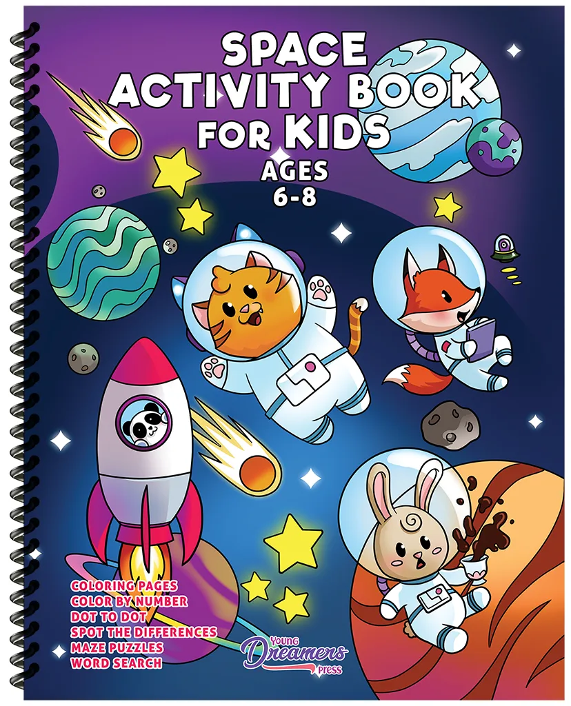 Space Activity book for kids ages 6 to 8 with word searches mazes and puzzles