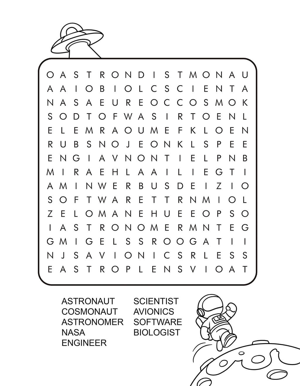 Astronaut word search for kids