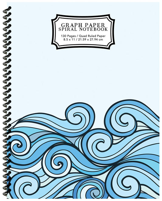 Graph Paper Spiral Notebook: Blue Waves Drawing