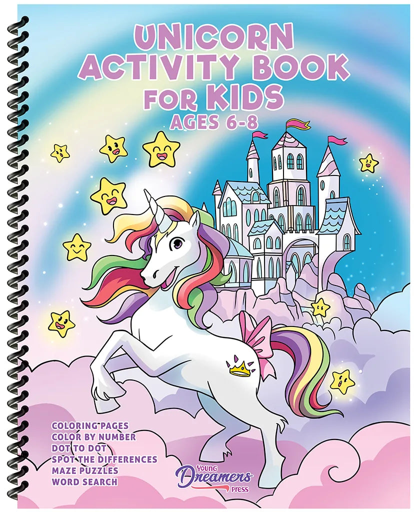 Unicorn Activity Book for Kids Ages 6-8 Spiral Edition cover