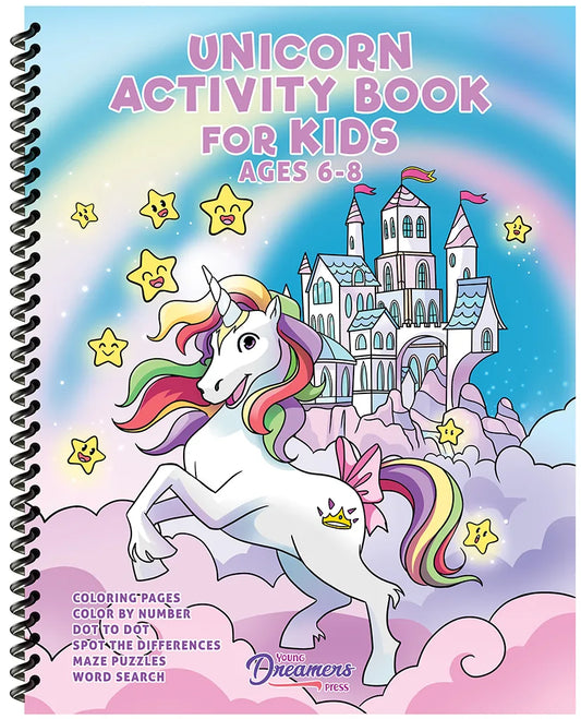 Unicorn Activity Book for Kids Ages 6-8 Spiral Edition cover