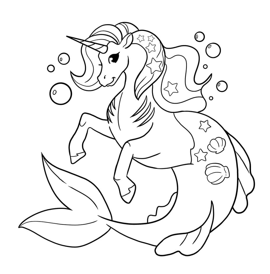 Half unicorn, half mermaid with bubbles and star designs