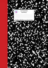Load image into Gallery viewer, A5 Notebook Hardback: Black and Red Spine Marble Wide Rule Journal

