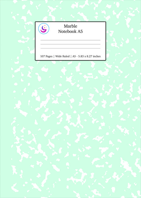 Marble Notebook A5: Mint Green Marble Wide Ruled Journal
