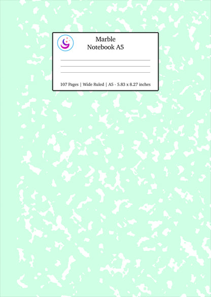 Marble Notebook A5: Mint Green Marble Wide Ruled Journal