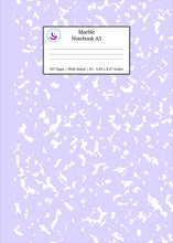 Load image into Gallery viewer, Marble Notebook A5: Lilac Purple Marble Wide Ruled Journal
