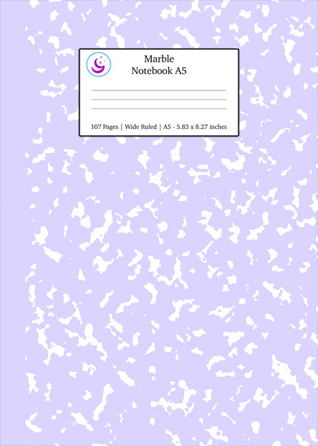 Marble Notebook A5: Lilac Purple Marble Wide Ruled Journal