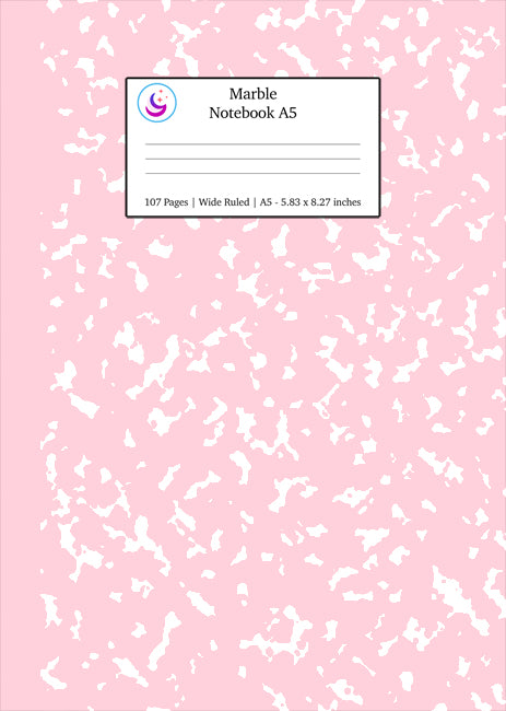 Marble Notebook A5: Pastel Pink Marble Wide Ruled Journal