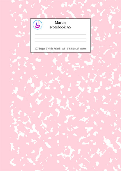 Marble Notebook A5: Pastel Pink Marble Wide Ruled Journal