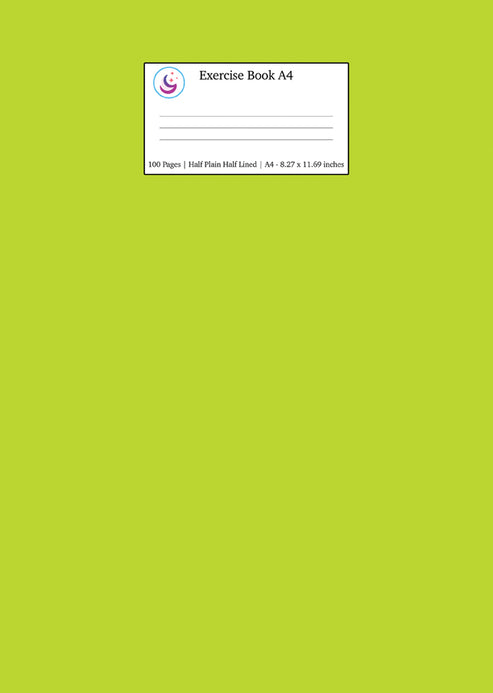 Exercize Book Exercise Book A4 Half Plain Half Lined: Green School Notebook