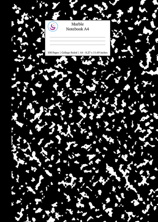 Marble Notebook A4: Black Marble College Ruled