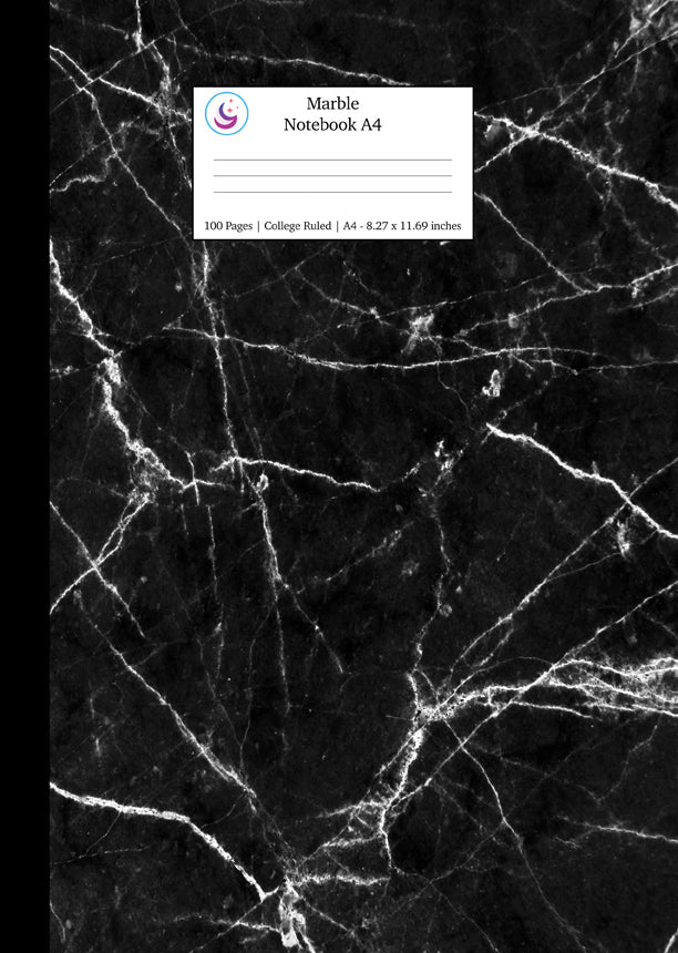 Marble Notebook A4: Black Marble Texture Notebook College Ruled Journal