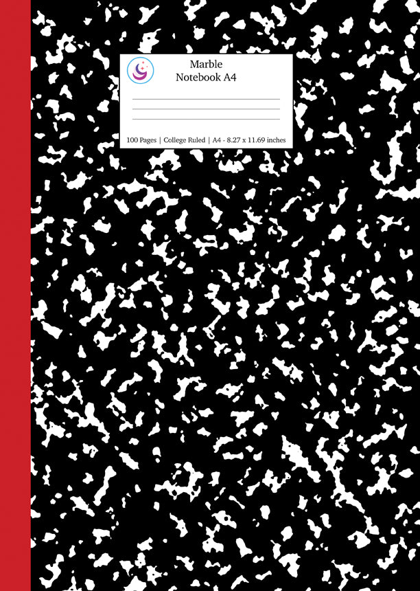 Marble Notebook A4: Black and Red Spine College Ruled Journal