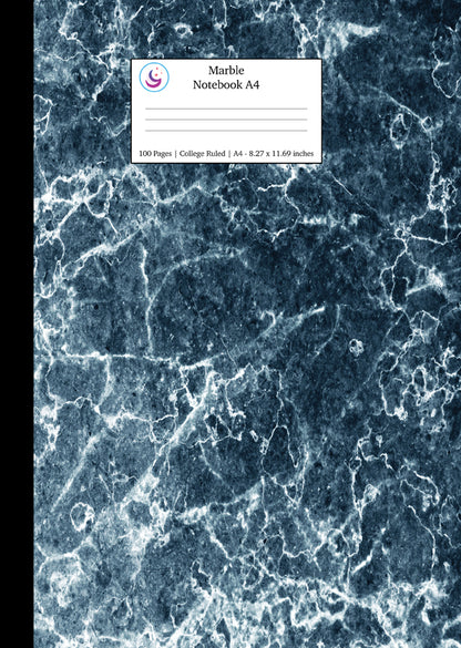 Marble Notebook A4: Blue Marble Texture Notebook College Ruled Journal