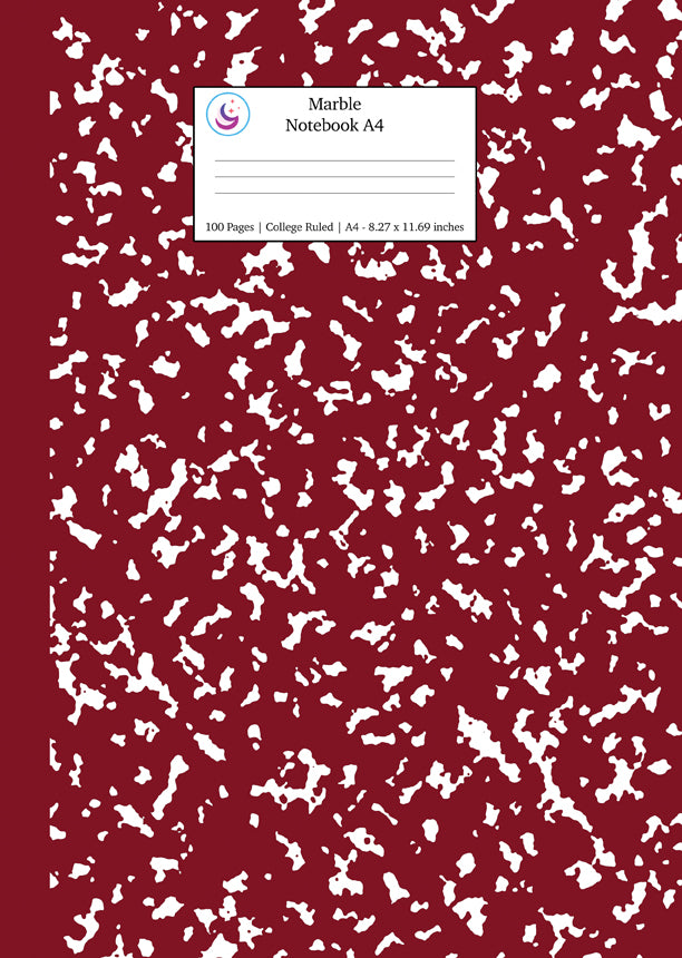 Marble Notebook A4: Burgundy Red Marble College Ruled Journal