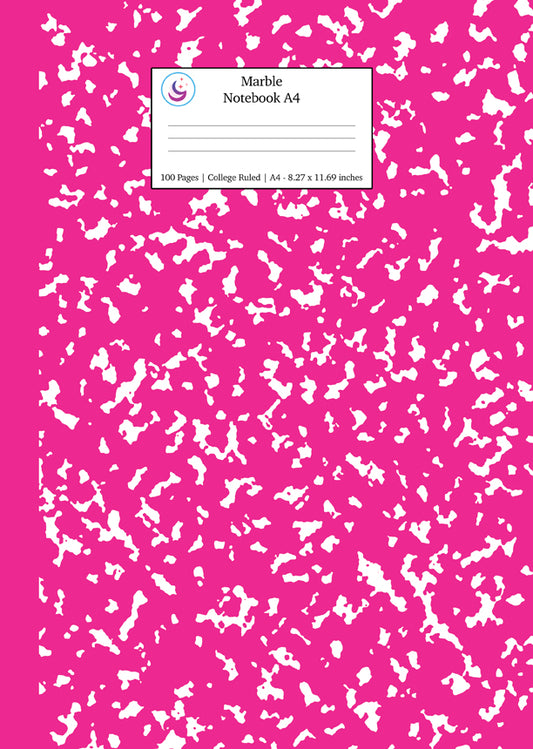 Marble Notebook A4: Hot Pink Marble College Ruled Journal