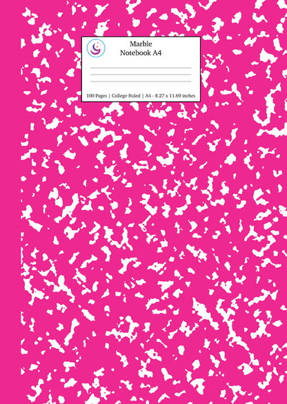 Marble Notebook A4: Hot Pink Marble College Ruled Journal