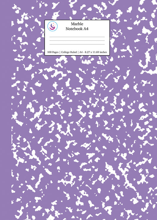 Marble Notebook A4: Lavender Marble College Ruled Journal