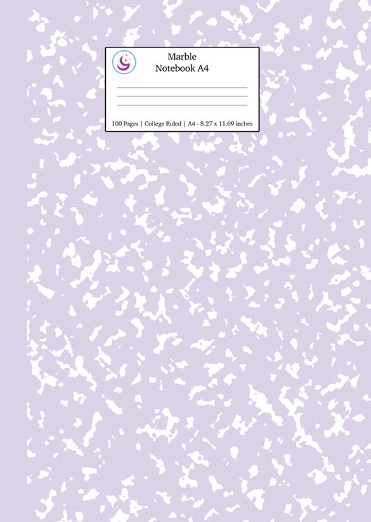 Marble Notebook A4: Lilac Purple College Ruled Journal