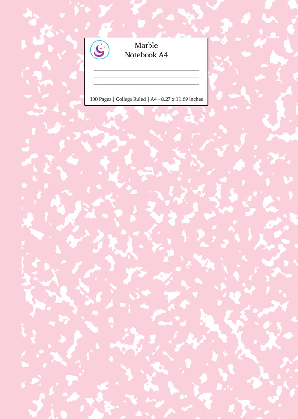 Marble Notebook A4: Pastel Pink College Ruled