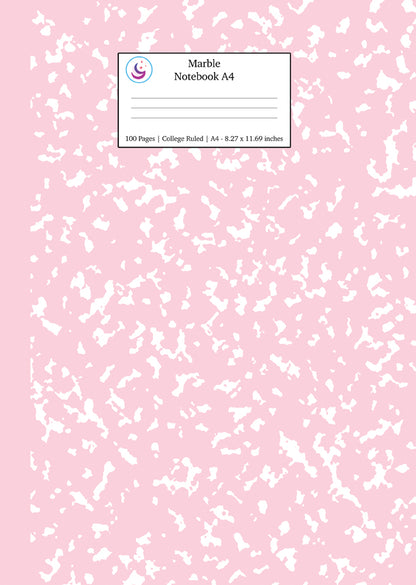 Marble Notebook A4: Pastel Pink College Ruled