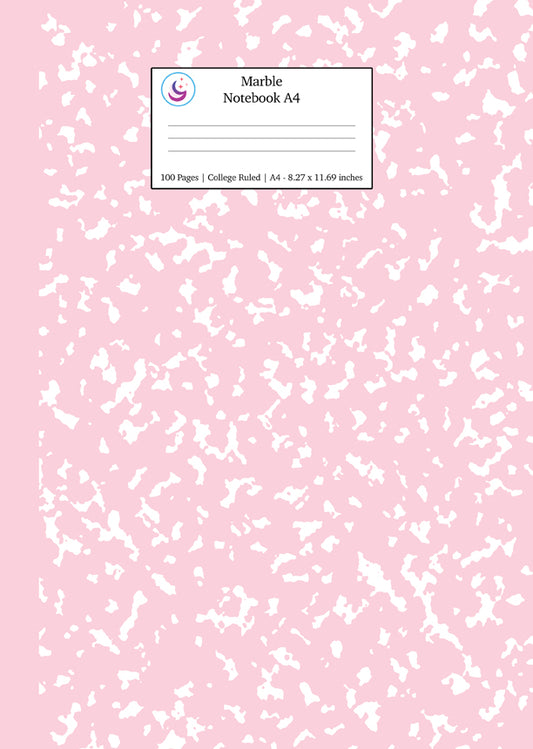 Marble Notebook A4: Pastel Pink College Ruled