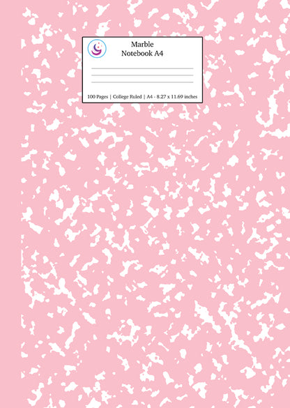 Marble Notebook A4: Pink Marble College Ruled Journal