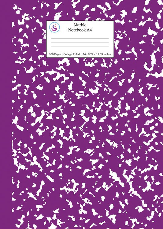 Marble Notebook A4: Purple Marble College Ruled Journal