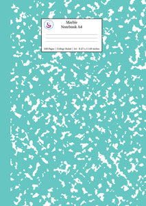 Marble Notebook A4: Turquoise Marble College Ruled Journal