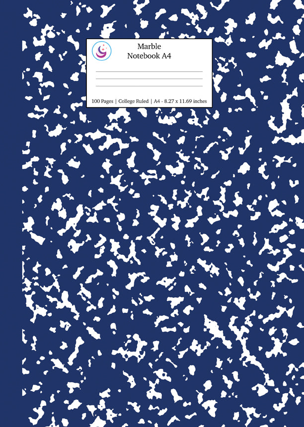 Marble Notebook A4: Navy Blue Marble College Ruled Journal